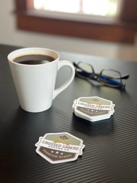 Crossed Sabers Coffee Logo Sticker