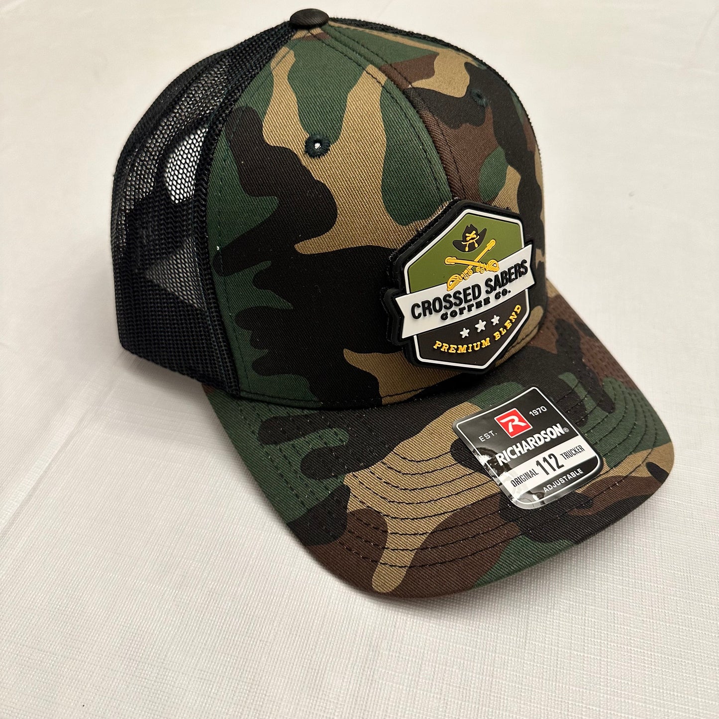 Crossed Sabers Coffee Trucker Hat and Morale Patch Black Back