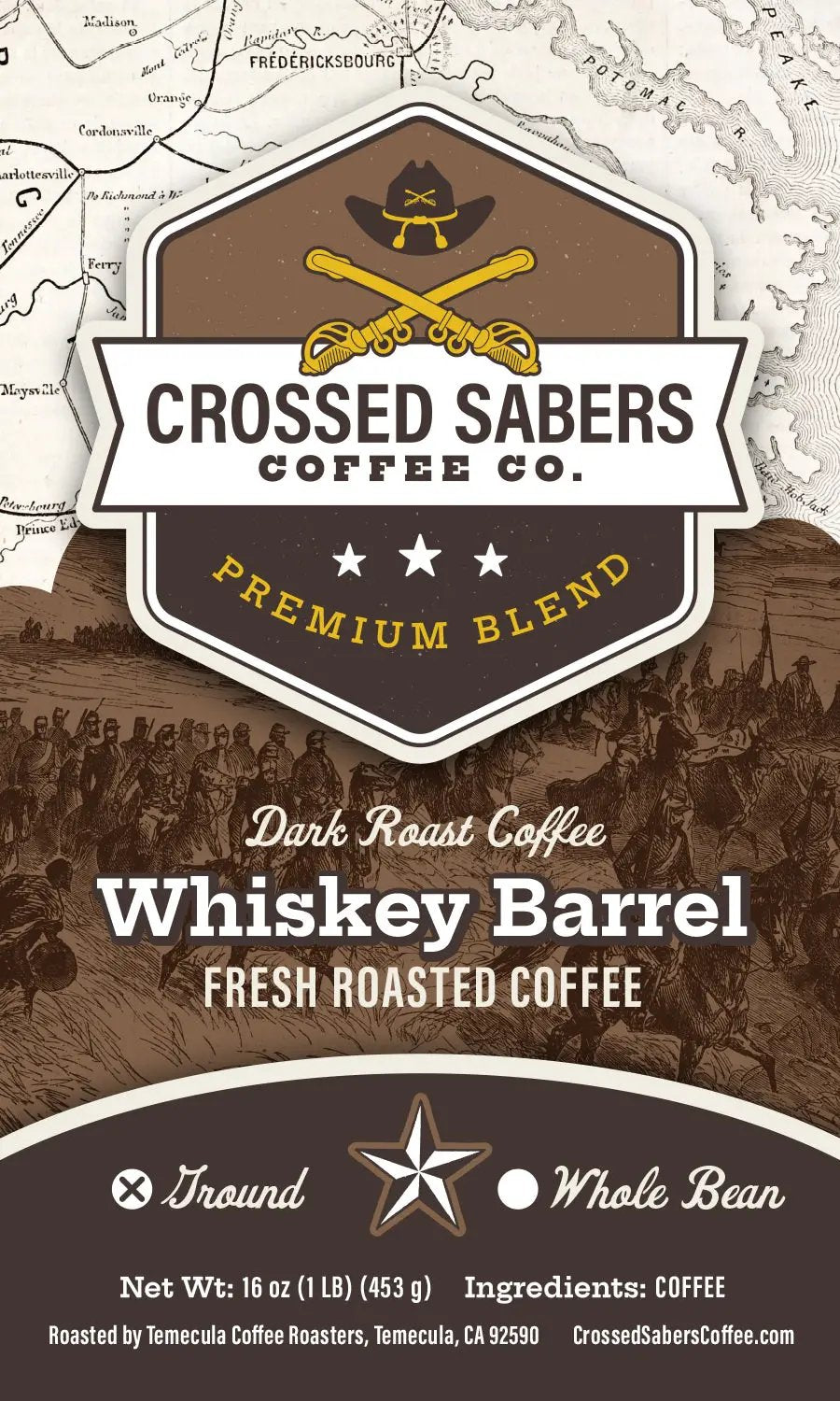 Crossed Sabers Coffee Whiskey Barrel 16oz Drip