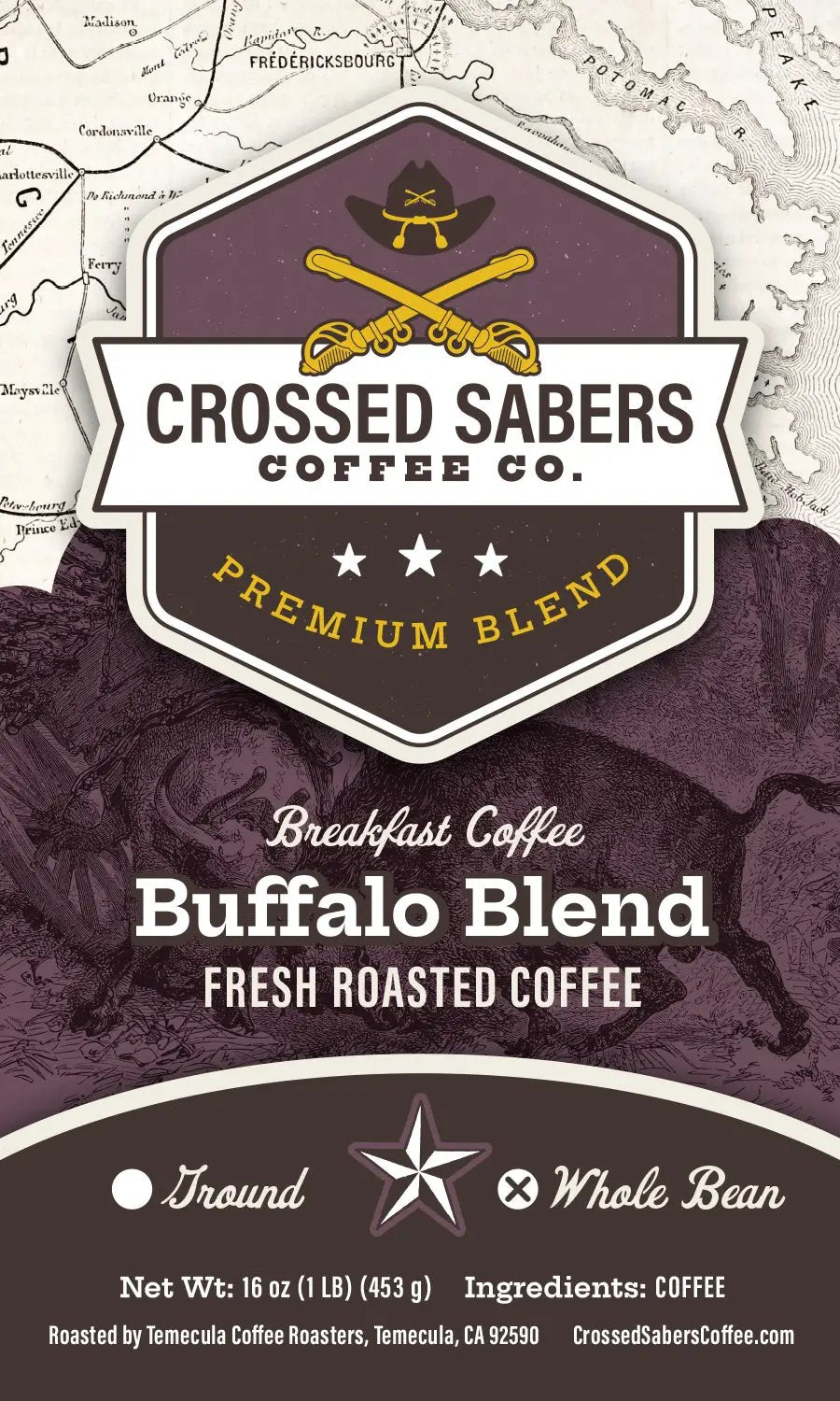 Crossed Sabers Coffee Buffalo Blend 16oz Whole Bean