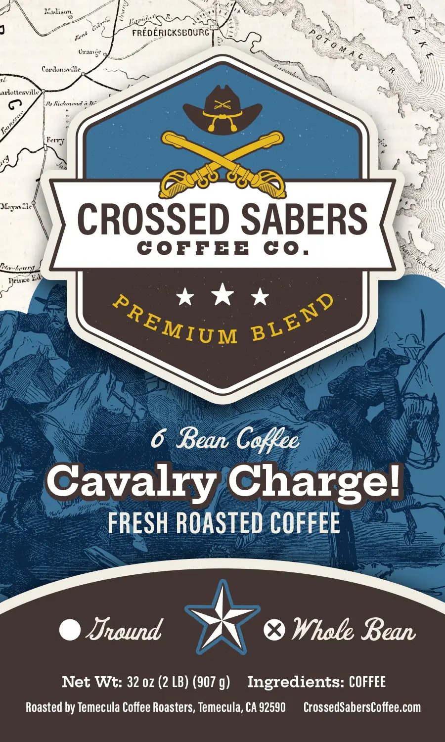 Crossed Sabers Coffee Cavalry Charge! 2lb Whole Bean
