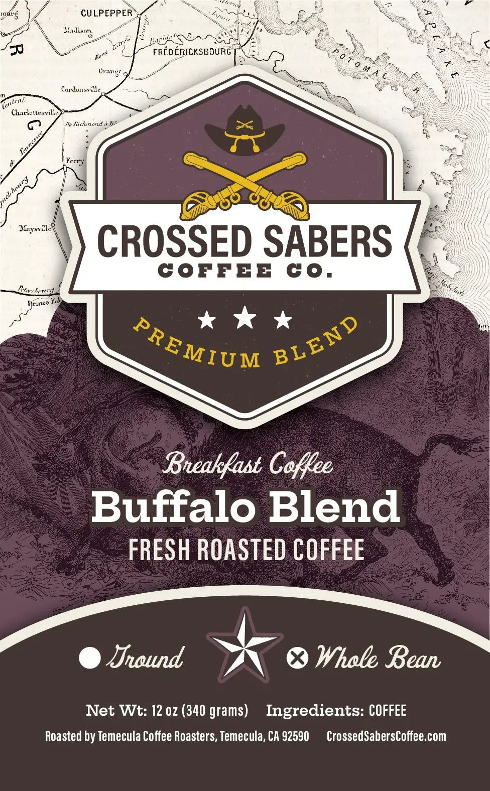 Crossed Sabers Coffee Buffalo Blend 12oz Whole Bean